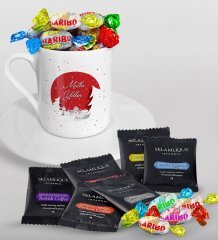 Kişiye Özel Yılbaşı Mutlu Yıllar Türk Kahvesi Fincanı Selamlique Karışık Türk Kahvesi ve Haribo Şeker Hediye Seti-1