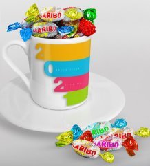 BK Gift Kişiye Özel 2023 Mutlu Yıllar Türk Kahvesi Fincanı ve Haribo Şeker Hediye Seti-12