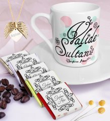 Kişiye Özel Valide Sultan Kahve Fincanı Çikolata Melek Kanadı Kolye Seti-3