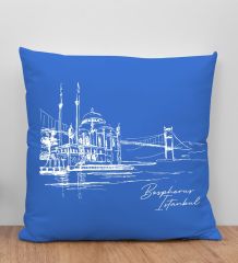 BK Gift İstanbul Tasarımlı Mavi Kırlent Yastık, Arkadaşa Hediye, Ev Dekorasyonu, Ev Hediyesi-5