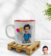 Kişiye Özel Erkek Karikatürlü İçi Kırmızı Renkli Kupa Bardak Model 1