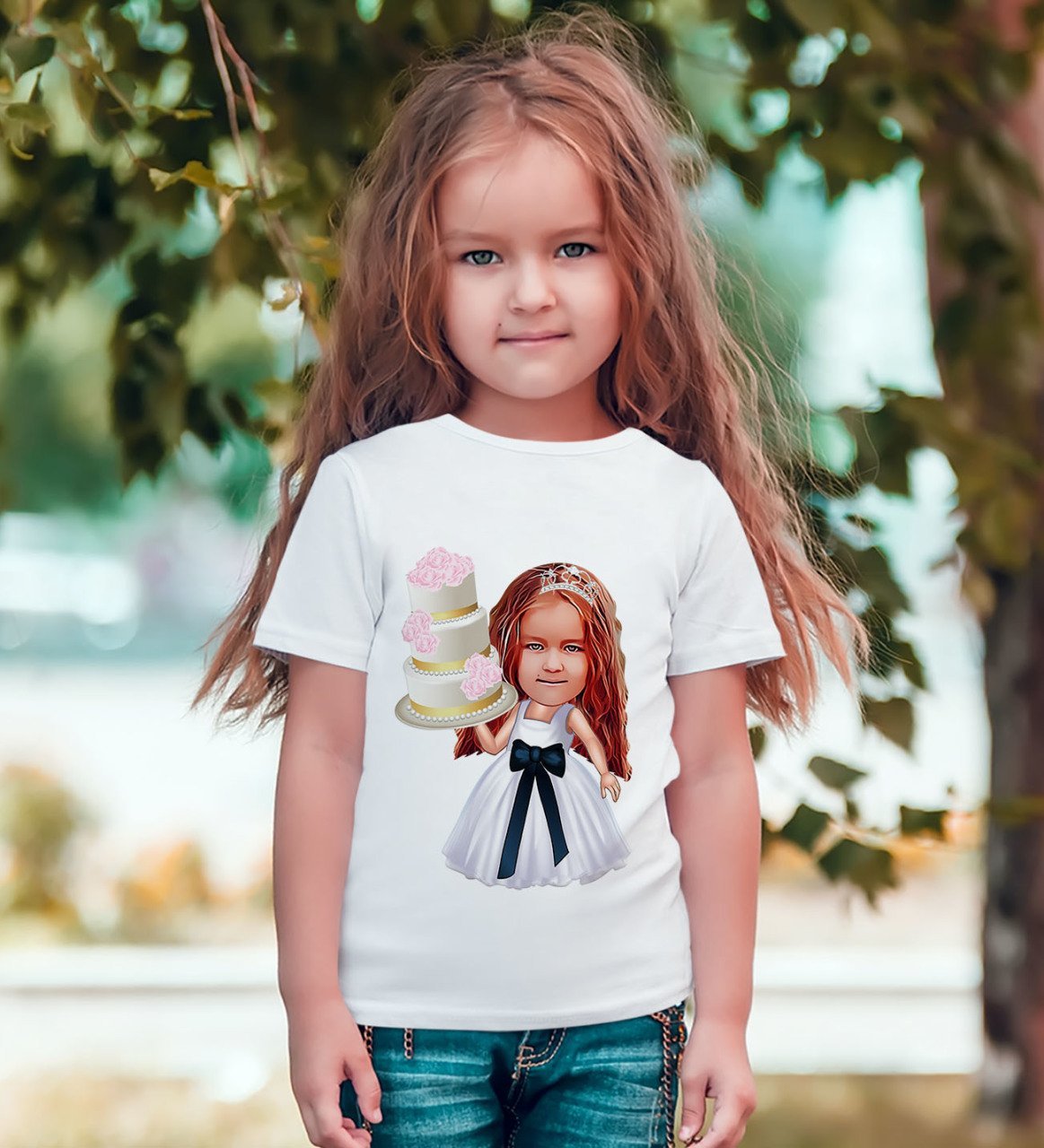 Kişiye Özel Kız Çocuk Doğum Günü Karikatürlü Beyaz T-Shirt-2