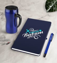 Kişiye Özel Canım Babam Lacivert Defter Kalem Termos Mug Seti-7