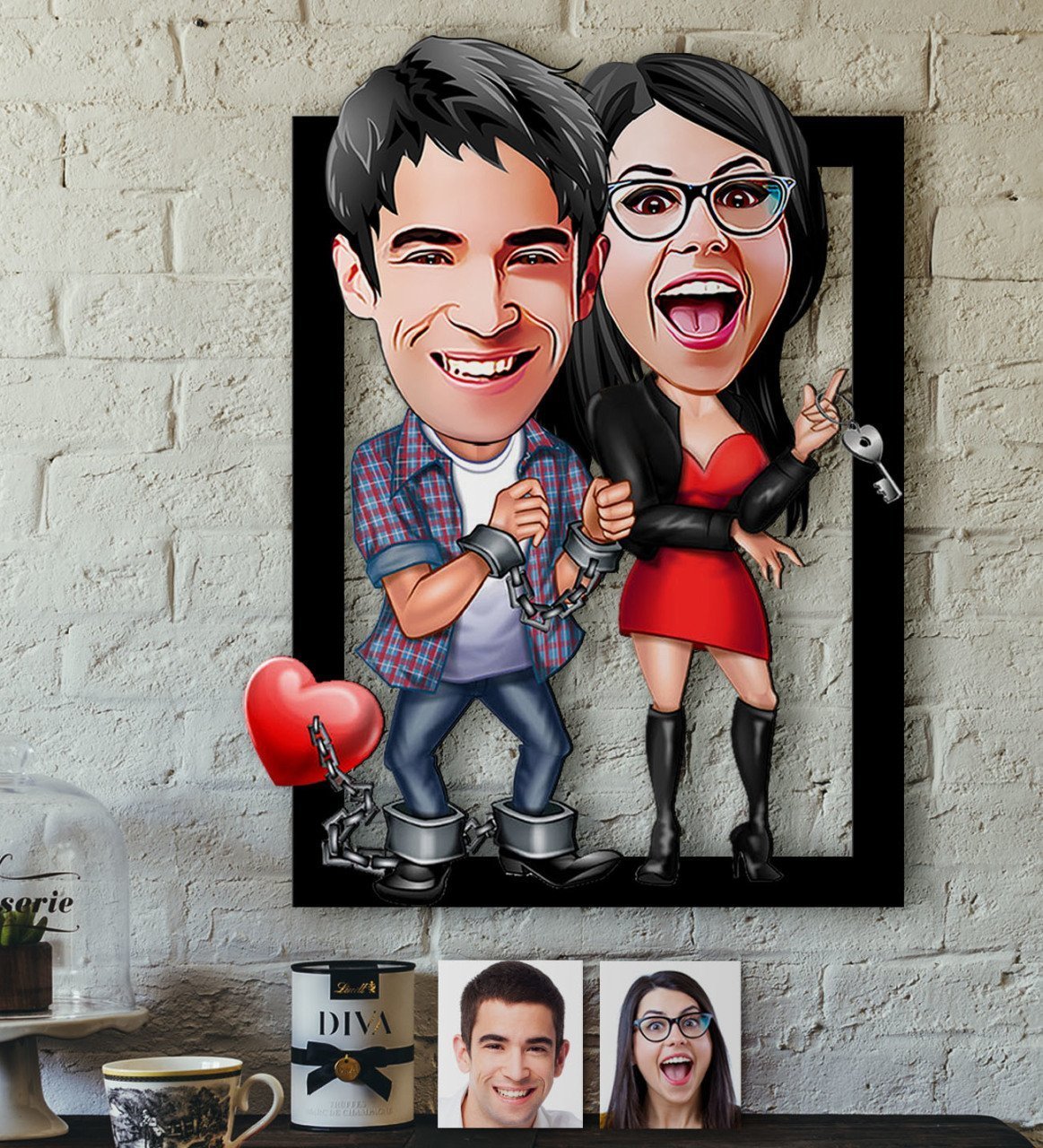 Kişiye Özel Sevgililer Karikatürlü 3D Ahşap Tablo-1