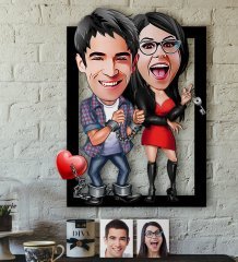 Kişiye Özel Sevgililer Karikatürlü 3D Ahşap Tablo-1