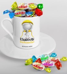 Kişiye Özel Elektrik Mühendisi Türk Kahvesi Fincanı ve Haribo Şeker Hediye Seti-2