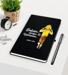 Kişiye Özel Babam Bildiğim Tek Kahraman Siyah Defter Kalem Seti