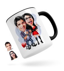 Kişiye Özel Sevgililer Karikatürlü Siyah Kupa Bardak-1
