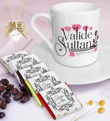 Kişiye Özel Valide Sultan Kahve Fincanı Çikolata Melek Kanadı Kolye Seti-2