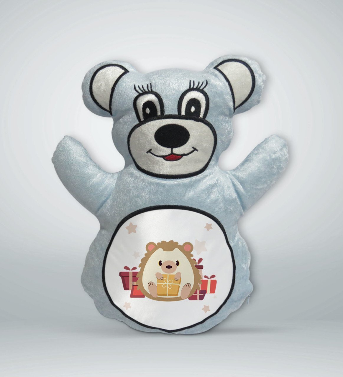 BK Gift Sevimli Sevimli Kirpi Tasarımlı Mavi Ayıcık Yastık-5