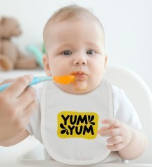 BK Kids Yum Yum Tasarımlı Bebek Body Zıbın ve Mama Önlüğü Hediye Seti - Model 1
