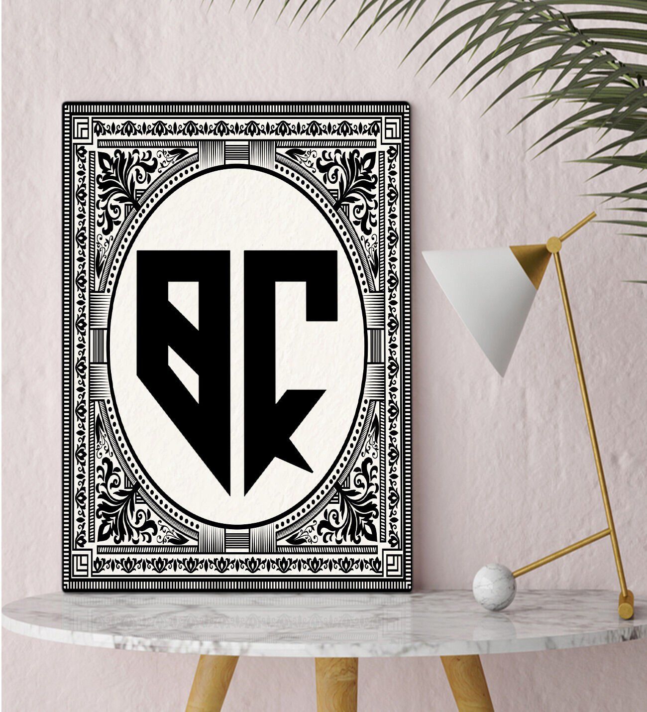 BK Gift Kişiye Özel Monogram Kanvas Tablo 30x50cm, Monogram Logo Harf, Monogram, Baş Harfli, Ev ve Ofis Hediyesi