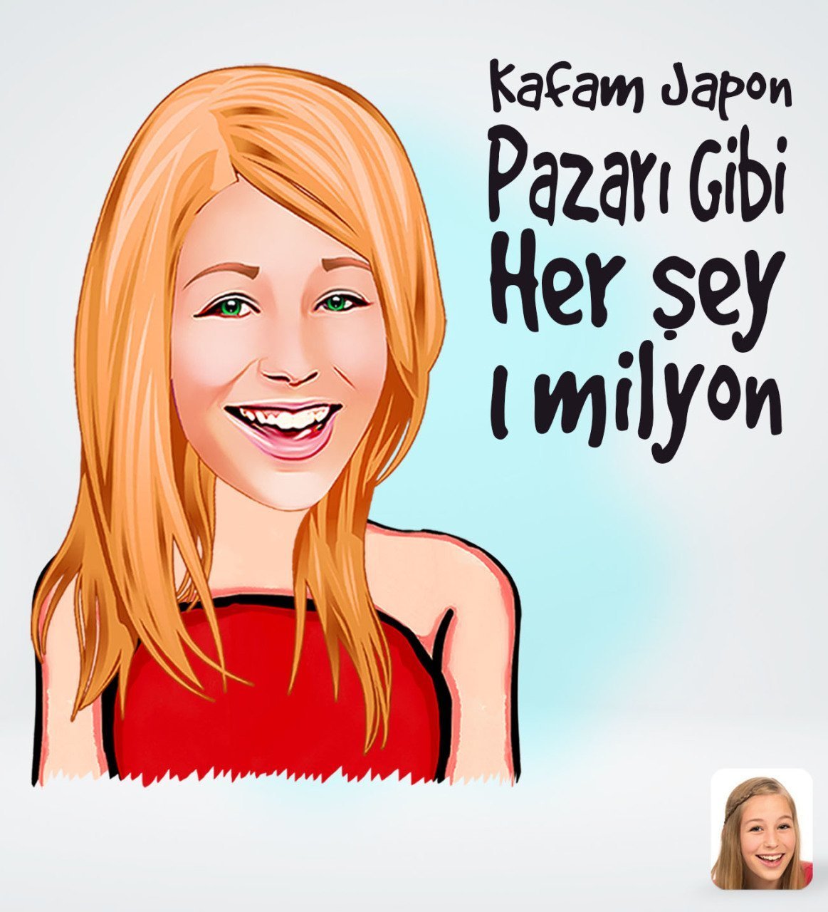 Kişiye Özel Kadın Kafam Japon Pazarı Gibi Tasarımlı Dijital Karikatür-1