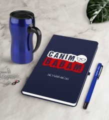 Kişiye Özel Canım Babam Lacivert Defter Kalem Termos Mug Seti-6