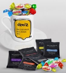 Kişiye Özel İsim Anlamı Türk Kahvesi Fincanı Selamlique Karışık Türk Kahvesi ve Haribo Şeker Hediye Seti-2