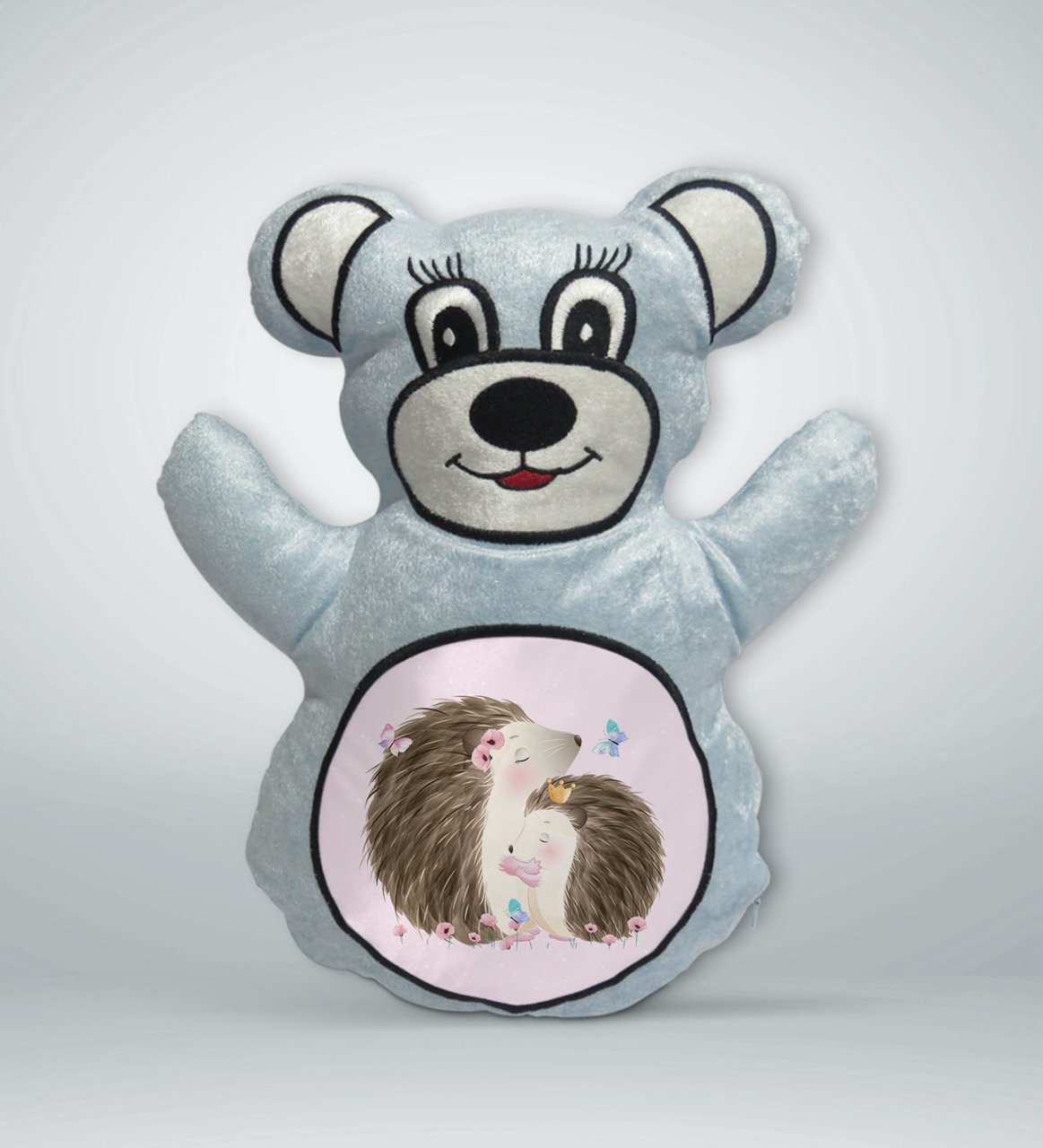 BK Gift Sevimli Sevimli Kirpi Tasarımlı Mavi Ayıcık Yastık-4