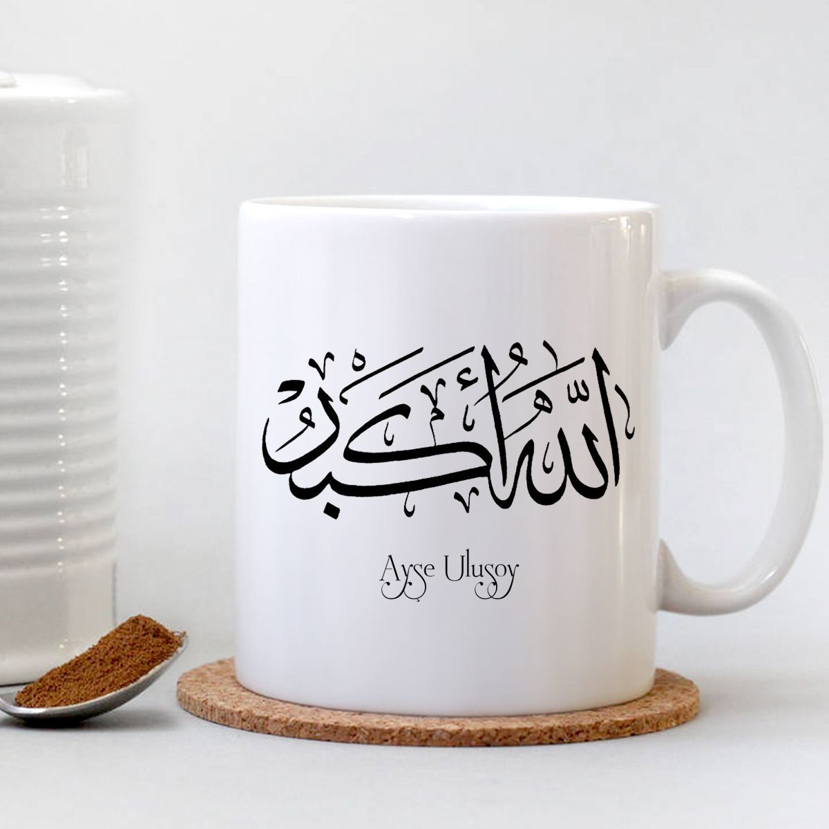 Kişiye Özel Allahu Ekber Yazılı Beyaz Kupa Bardak