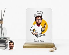 Kişiye Özel Erkek Chef Karikatürlü Ahşap Standlı Çerçeve-12