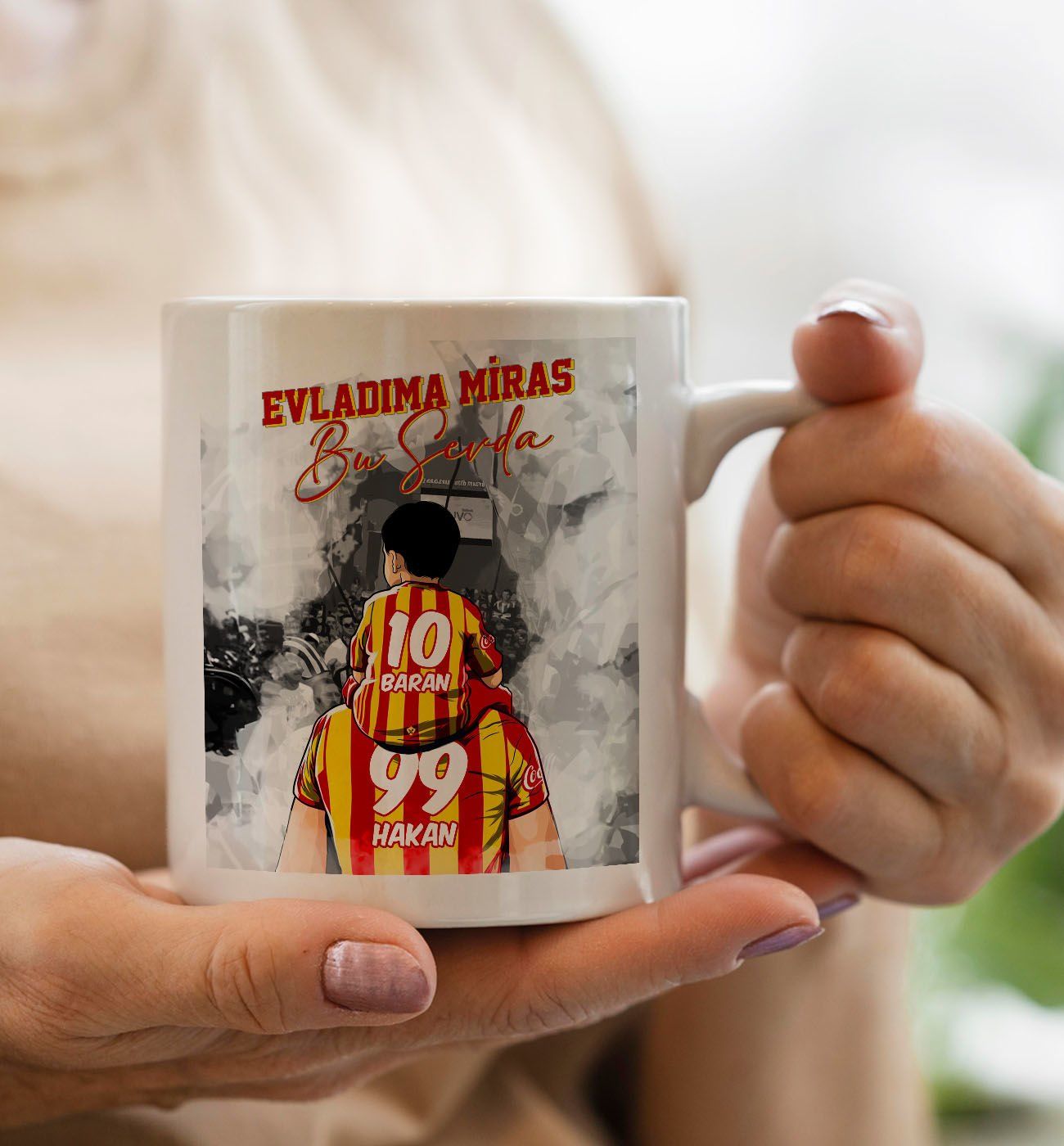 BK Gift Kişiye Özel İsimli Baba-Oğul Sarı Kırmızı Evladıma Miras Bu Sevda Beyaz Kupa Bardak-1, Doğum Günü Hediyesi, Taraftar Hediyesi