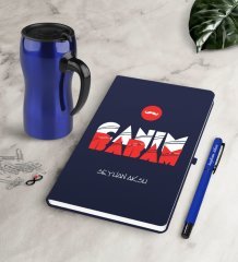 Kişiye Özel Canım Babam Lacivert Defter Kalem Termos Mug Seti-5