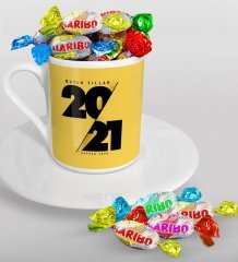 BK Gift Kişiye Özel 2023 Mutlu Yıllar Türk Kahvesi Fincanı ve Haribo Şeker Hediye Seti-9