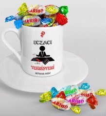Kişiye Özel Eczacı Teknisyeni Türk Kahvesi Fincanı ve Haribo Şeker Hediye Seti-3