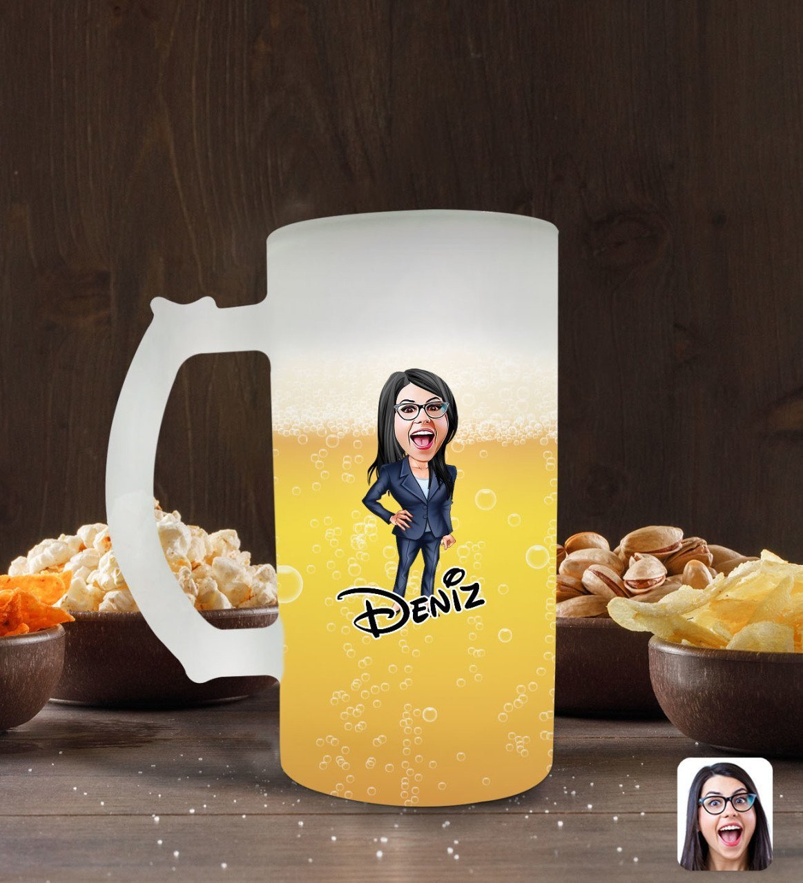 Kişiye Özel Kadın Patron Karikatürlü Buzlu Cam Bira Bardağı 50cl-4