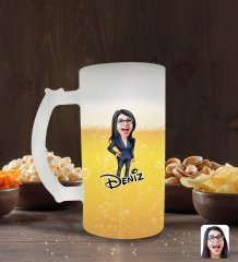 Kişiye Özel Kadın Patron Karikatürlü Buzlu Cam Bira Bardağı 50cl-4