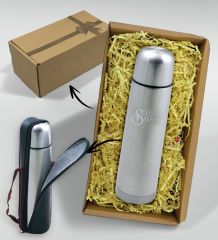 BK Gift Kişiye Özel Hediye Kutulu 5500 Krom Deri Çantalı Seyahat Termosu 500ml