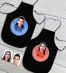 Kişiye Özel İkili Bay ve Bayan Kolay Yetişmiyor Karikatürlü Siyah Mutfak Önlüğü Seti