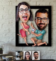 Kişiye Özel Evlilik Teklifi Karikatürlü 3D Ahşap Tablo-4