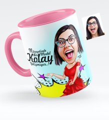 Kişiye Özel Bayan Model Karikatürlü Pembe Kupa Bardak - 1