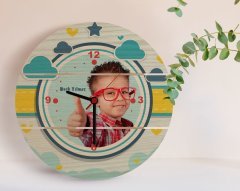 Kişiye Özel İsimli Fotoğraflı Erkek Çocuk Tasarımlı Otantik Ahşap Palet Saat-2