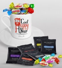 Kişiye Özel Noel Baba Türk Kahvesi Fincanı Selamlique Karışık Türk Kahvesi ve Haribo Şeker Hediye Seti-3