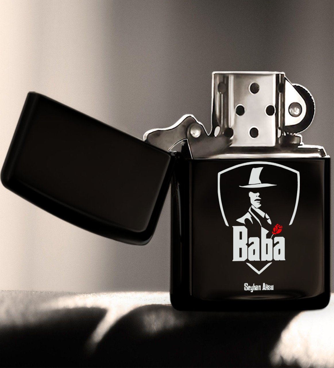 Kişiye Özel Godfather Baba Tasarımlı Renkli Baskılı Benzinli Siyah Metal Çakmak-15