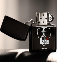 Kişiye Özel Godfather Baba Tasarımlı Renkli Baskılı Benzinli Siyah Metal Çakmak-15