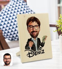 Kişiye Özel İsimli Erkek Milyoner Karikatürlü Dekoratif Ahşap Çerçeve Model 1