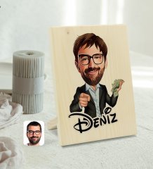 Kişiye Özel İsimli Erkek Milyoner Karikatürlü Dekoratif Ahşap Çerçeve Model 1