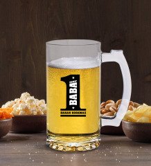Kişiye Özel 1. Sınıf Baba Tasarımlı Lazer Kesim Bira Bardağı