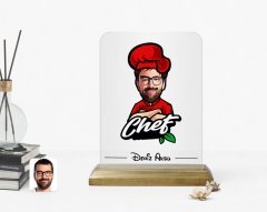 Kişiye Özel Erkek Chef Karikatürlü Ahşap Standlı Çerçeve-10