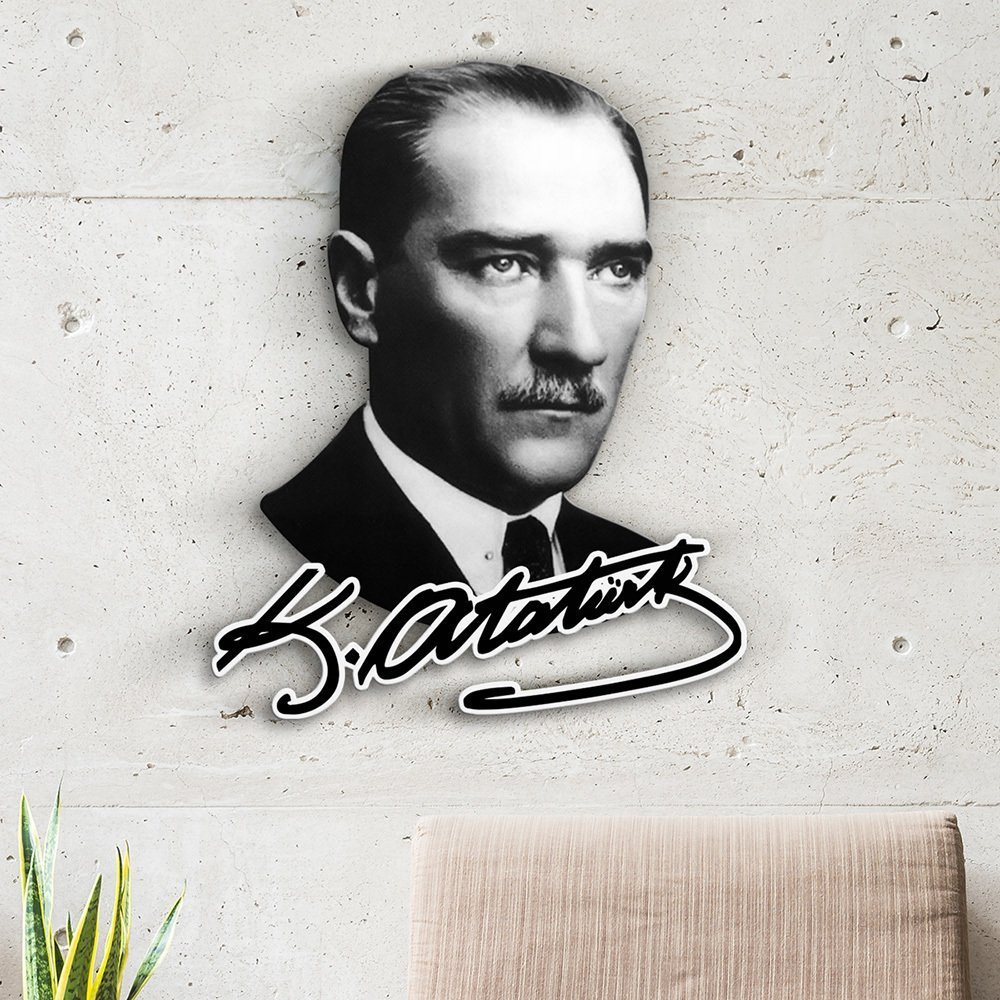 Atatürk Tasarımlı İmzalı Ahşap Duvar Tablosu (Model 2)