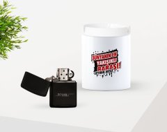 Kişiye Özel Babalar Günü Hediyesi Dünyanın En Yakışıklı Babası Tasarımlı Seramik Kül Tablası ve Benzinli Çakmak Seti-1