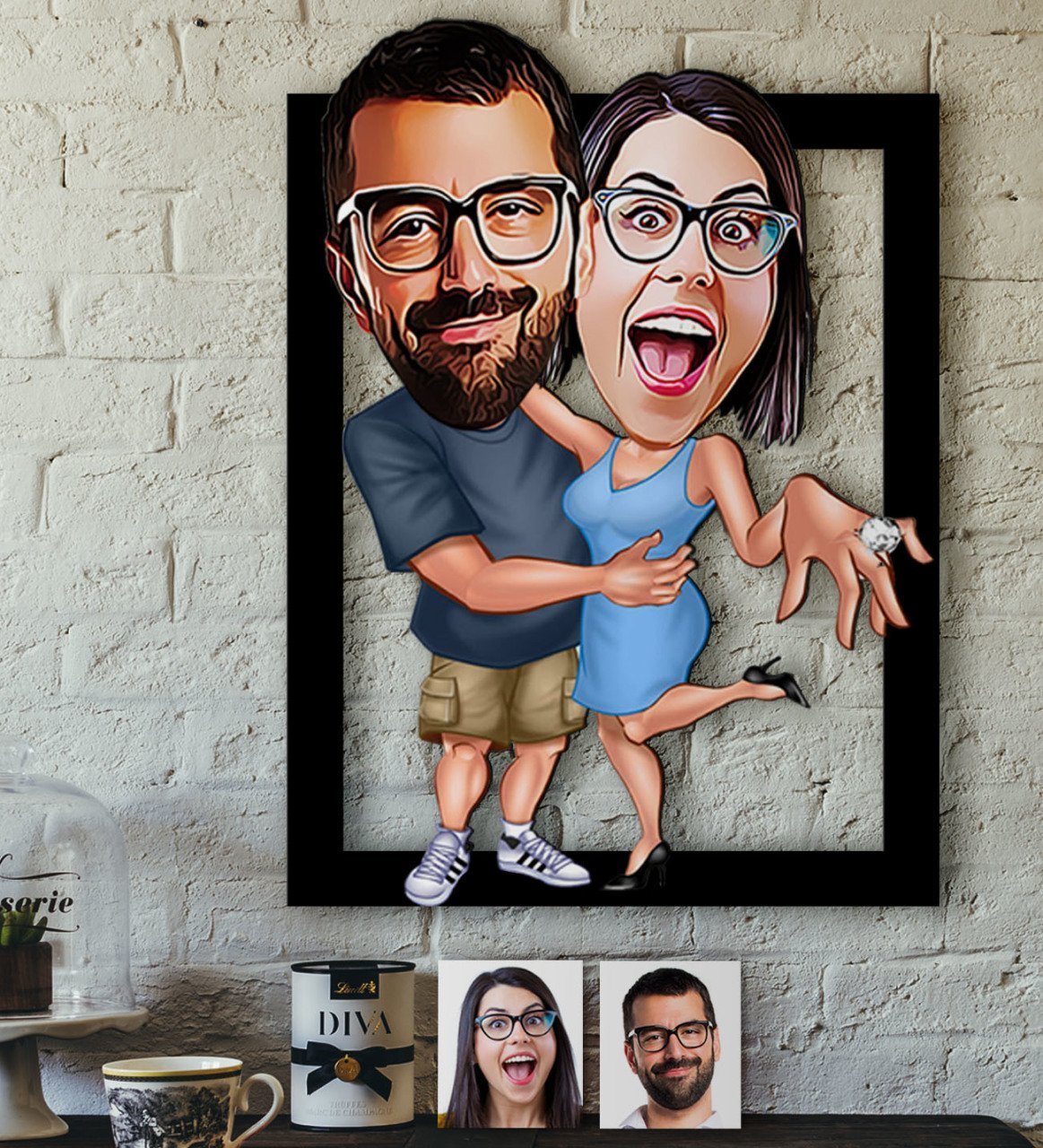 Kişiye Özel Evlilik Teklifi Karikatürlü 3D Ahşap Tablo-3
