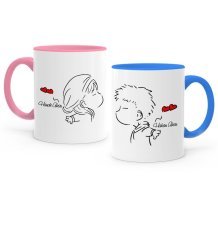 Kişiye Özel İkili Pembe & Mavi Sevgili Kupa Bardak Seti - 6