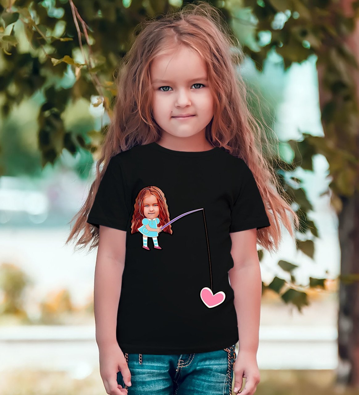 Kişiye Özel Kız Çocuk Karikatürlü Siyah T-Shirt-13