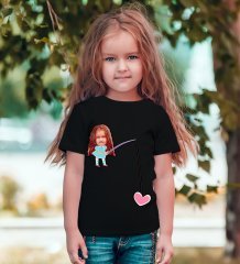 Kişiye Özel Kız Çocuk Karikatürlü Siyah T-Shirt-13
