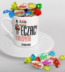 Kişiye Özel Eczacı Teknisyeni Türk Kahvesi Fincanı ve Haribo Şeker Hediye Seti-1