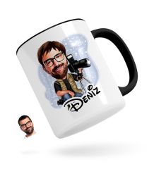 Kişiye Özel Erkek Profesyonel Fotoğrafçı Karikatürlü Siyah Kupa Bardak-1