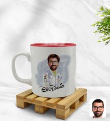 Kişiye Özel Erkek Göz Doktoru Karikatürlü İçi Kırmızı Renkli Kupa Bardak Model 1