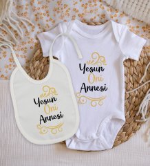 BK Kids Yesun Oni Annesi Tasarımlı Bebek Body Zıbın ve Mama Önlüğü Hediye Seti - Model 1